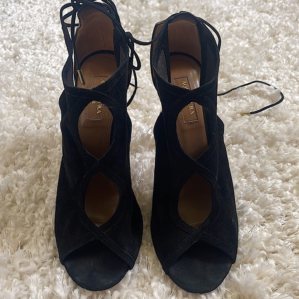 Aquazzura Nomad Cutout Suede and Leather Sandals